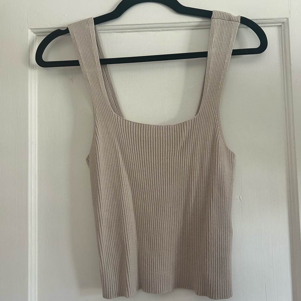 A&F Ribbed Square Neck Tank Top - Beige